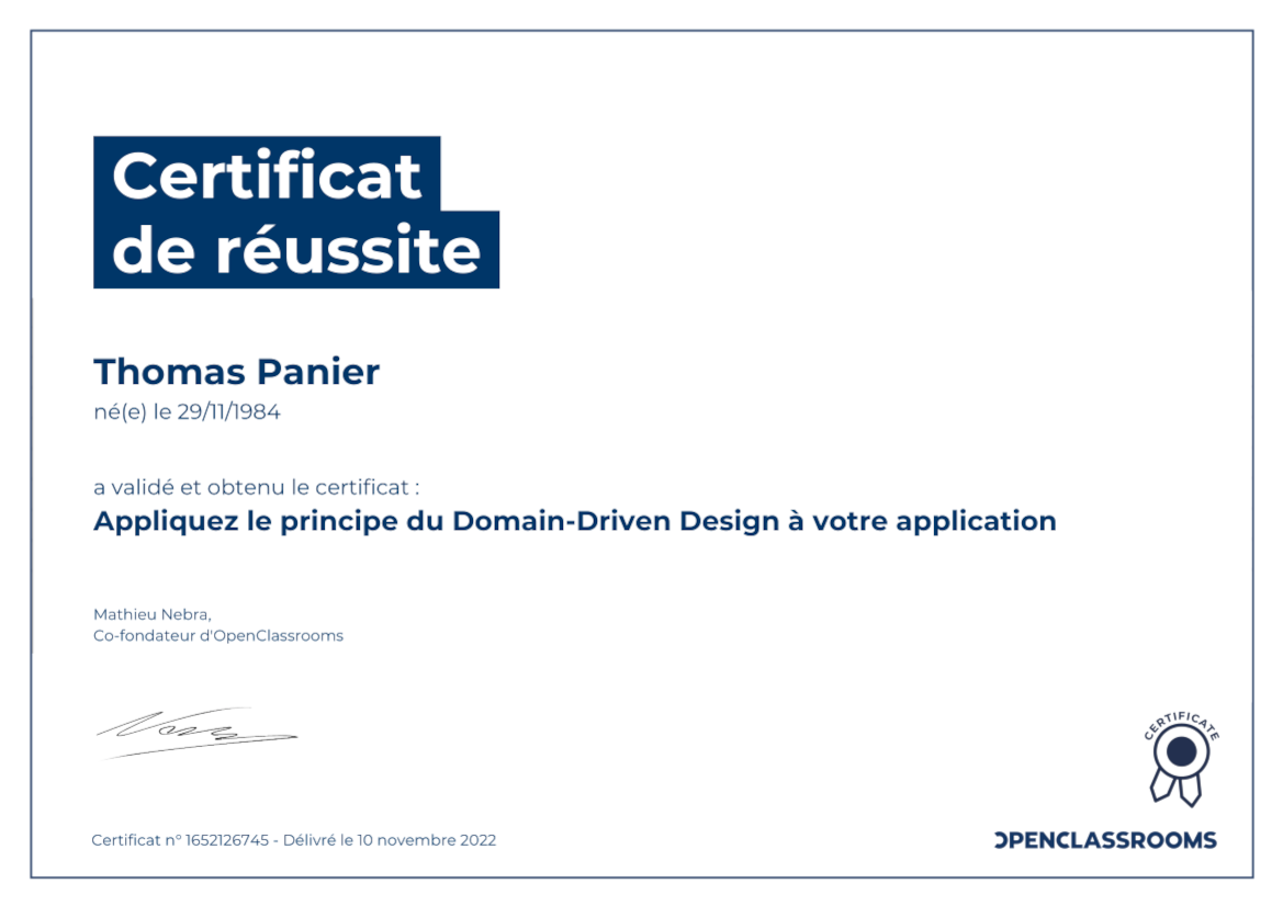 certificat adopter le principe du domain driven design